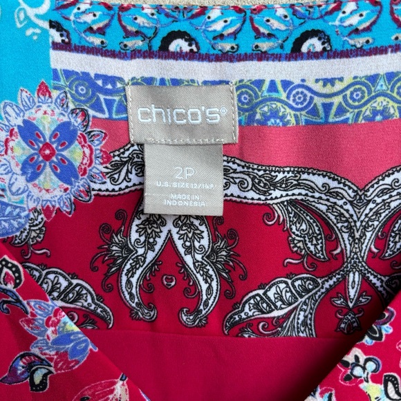 Chicos Patchwork Peplum Flutter-Sleeve Tosize 2P - Picture 2 of 9